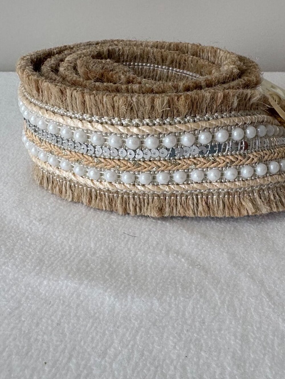 NWT - Haute Hippie Raffia Faux Pearl Boho Belt - Size Medium - Picture 3 of 8